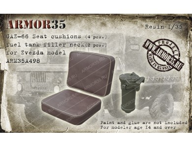 ARM35A498 GAZ-66 Seat cushions (4 pcs.),fuel tank filler neck, (2 pcs), for Zvezda model 