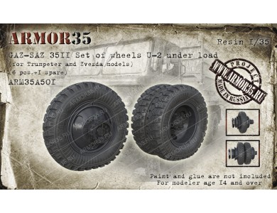 ARM35A501 GAZ-SAZ 3511 Set of wheels U-2, under load (6 pcs.+1 spare) (for Trumpeter and Zvezda models)
